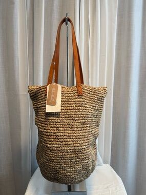 NWT Pink Haley woven tote with leather straps